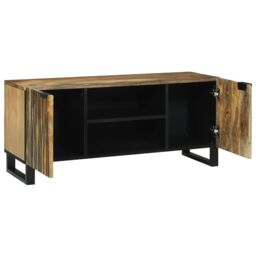 Berkfield Home TV Cabinet, 105 x 33.5 x 46 cm, made from solid mango wood & engineered wood in Beige - Size: 105 x 33.5 x 46 cm - thumbnail 2