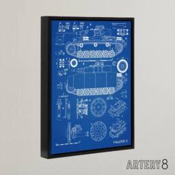 "Artery8 Panzer III 3 German Tank Blueprint Framed Canvas Wall Art Print in Blue - Size: W12"" x H16""" - thumbnail 2