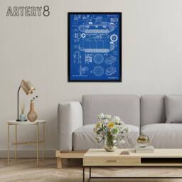 "Artery8 Panzer III 3 German Tank Blueprint Framed Canvas Wall Art Print in Blue - Size: W12"" x H16""" - thumbnail 3