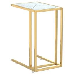 Berkfield Home Computer Side Table White Marble 50x35x65 cm Tempered Glass - Size: 50 x 35 x 65 cm - thumbnail 1
