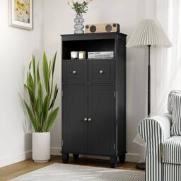VOGREX Modern Freestanding Bathroom Storage Cabinet Organiser in Black - thumbnail 5