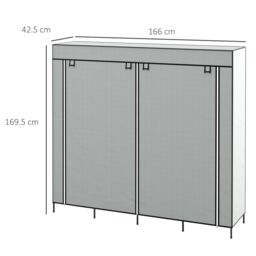 HOMCOM Fabric Wardrobe w/ 12 Shelves 2 Hanging Rails Foldable Closets in Dark Grey - thumbnail 3
