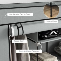 HOMCOM Fabric Wardrobe w/ 12 Shelves 2 Hanging Rails Foldable Closets in Dark Grey - thumbnail 6