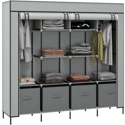HOMCOM Fabric Wardrobe w/ 12 Shelves 2 Hanging Rails Foldable Closets in Dark Grey - thumbnail 2
