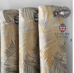 Luxury Living Luxury Fern Jacquard Ring Top Ready Made Curtains in Yellow - Size: 117 cm width x 183 cm drop - thumbnail 8