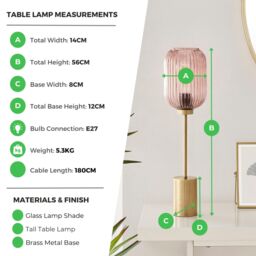 FurnitureboxUK Coral Brass Plated Retro Table Lamp With Pink Glass Shade in Gold - thumbnail 8