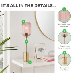 FurnitureboxUK Coral Brass Plated Retro Table Lamp With Pink Glass Shade in Gold - thumbnail 7