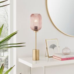 FurnitureboxUK Coral Brass Plated Retro Table Lamp With Pink Glass Shade in Gold - thumbnail 2