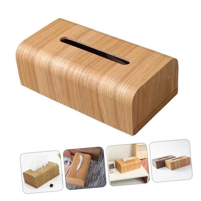 VOGREX Style 1 Wooden Tissue Box Dispenser Paper Storage Holder in Light Tan