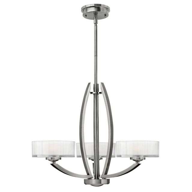 Loops 3 Bulb Chandelier Hanging Pendant LIght Brushed Nickel LED G9 3.5W Bulb in Metallics