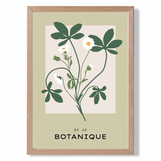 ARTZE Green & Beige Wildflower Flower Market Simplicity Framed Print SIZE: A4 with Oak Frame - image 1