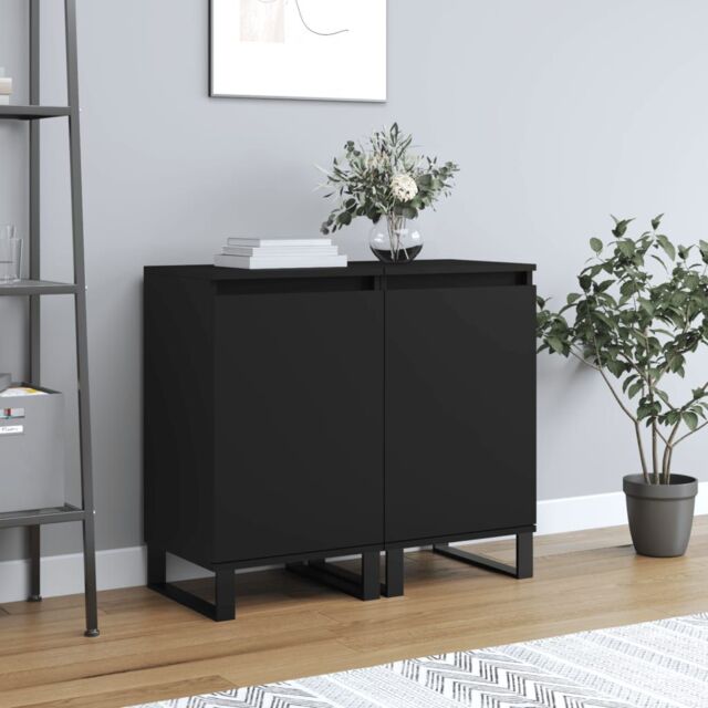Berkfield Home Sideboards 2 pcs Black 40x35x70 cm Engineered Wood in Brown - Size: 40 x 35 x 70 cm - image 1