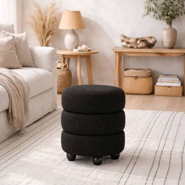 Wyld Haus Antipodes Black Chenille Round 3 Tier Pouffe - image 1