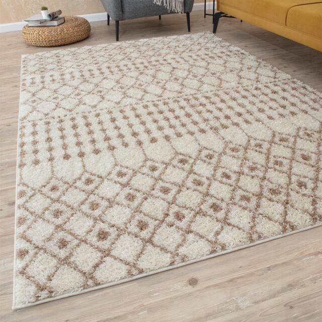 THE RUGS Soft Moroccan Diamond Shaggy Rugs & Runners Ivory Beige Living Room - Size: 180 cm x 270 cm - image 1