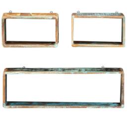 Berkfield Home 3 Piece Wall Cube Shelf Set Soild Reclaimed Wood in Brown - thumbnail 1