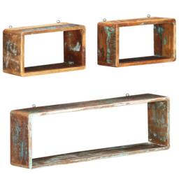 Berkfield Home 3 Piece Wall Cube Shelf Set Soild Reclaimed Wood in Brown - thumbnail 7