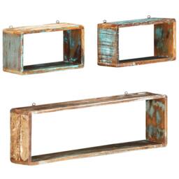 Berkfield Home 3 Piece Wall Cube Shelf Set Soild Reclaimed Wood in Brown - thumbnail 8