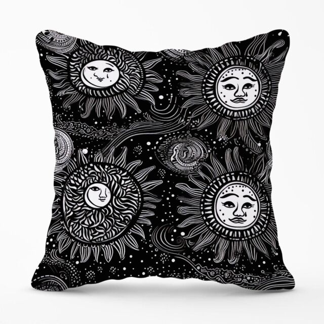 Warren Reed - Designer Moon & Sun White Black Outdoor Cushion - Size: 45 cm x 45 cm - image 1