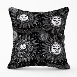 Warren Reed - Designer Moon & Sun White Black Outdoor Cushion - Size: 45 cm x 45 cm - thumbnail 1