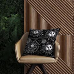 Warren Reed - Designer Moon & Sun White Black Outdoor Cushion - Size: 45 cm x 45 cm - thumbnail 2