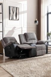 More4Homes Postana Single Motor Rise Recliner 2 Seater Cord Drinks Console Sofa in Grey - thumbnail 6