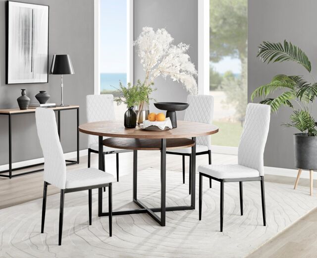 FurnitureboxUK Adley Brown Wood Storage Dining Table & 4 Milan Black Leg Chairs in Off-White - image 1