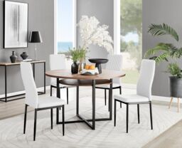 FurnitureboxUK Adley Brown Wood Storage Dining Table & 4 Milan Black Leg Chairs in Off-White
