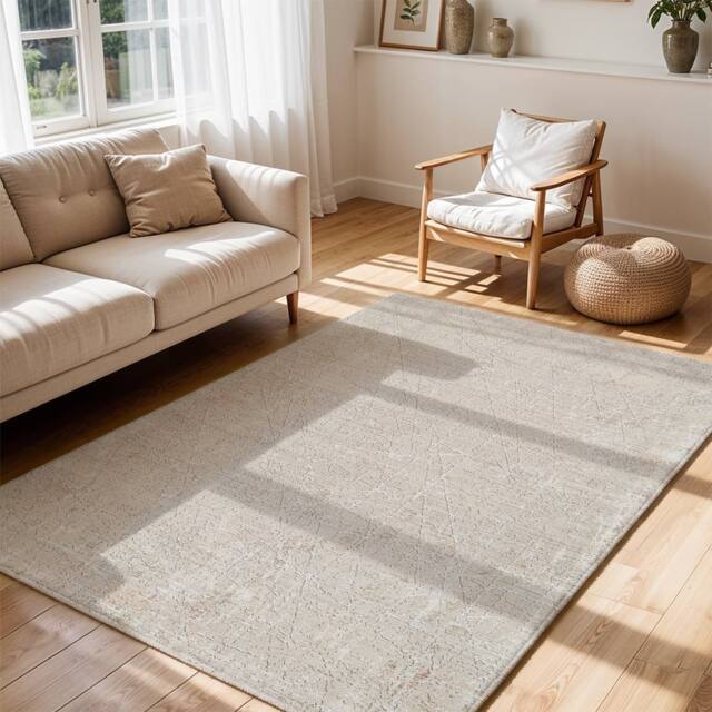 Livabliss Nathan-Modern Grey Beige Brown Graphic Fringe Living Dining Rug - Size: 200 cm x 290 cm - image 1