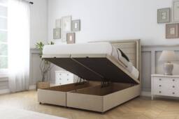 "Sloomy Ashford Coniston Ottoman Bed Set With 54"" Floor Standing Headboard in Cream - Size: Small Single" - thumbnail 2