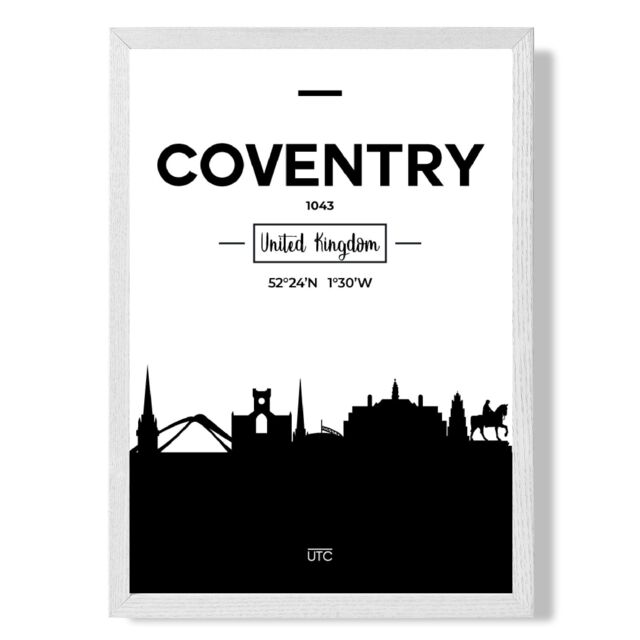ARTZE Coventry Black & White City Skyline Framed Print SIZE: A2 with White Frame - image 1