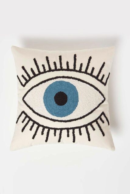 Homescapes Eye See You White Tufted Cotton Cushion - Size: 45 cm x 45 cm - image 1