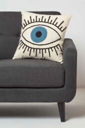Homescapes Eye See You White Tufted Cotton Cushion - Size: 45 cm x 45 cm - thumbnail 2
