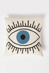 Homescapes Eye See You White Tufted Cotton Cushion - Size: 45 cm x 45 cm - thumbnail 1