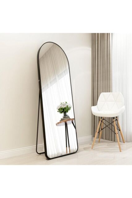 H&O Direct 40x150cm Black Metal Frame Arched Full Length Mirror with Stand - Wall-Mounted or Free-Standing - Size: 40x150 cm - image 1