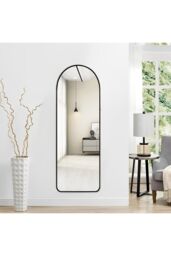 H&O Direct 40x150cm Black Metal Frame Arched Full Length Mirror with Stand - Wall-Mounted or Free-Standing - Size: 40x150 cm - thumbnail 2