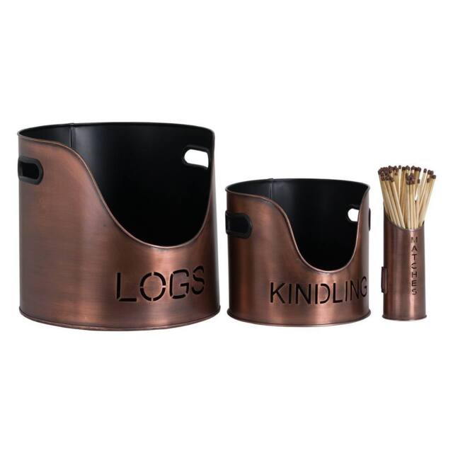 Hill Interiors Three Piece Fire Wood Bucket Set in Copper - image 1