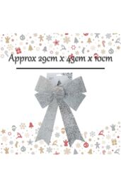 VFM e-Store Tinsel Bow Light Up Christmas Decoration X 1 29cm x 43cm x 10cm Silver - Size: 29 cm x 43 cm x 10 cm - thumbnail 2