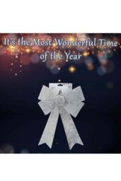 VFM e-Store Tinsel Bow Light Up Christmas Decoration X 1 29cm x 43cm x 10cm Silver - Size: 29 cm x 43 cm x 10 cm - thumbnail 3