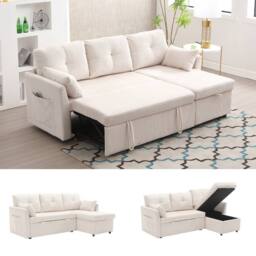 Direct Wicker L-Shape Sofa with Storage & Pull-Out Bed, 3-in-1 Convertible Couch in Beige - Size: 1 Pack - thumbnail 2