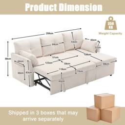 Direct Wicker L-Shape Sofa with Storage & Pull-Out Bed, 3-in-1 Convertible Couch in Beige - Size: 1 Pack - thumbnail 8