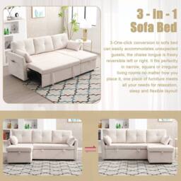Direct Wicker L-Shape Sofa with Storage & Pull-Out Bed, 3-in-1 Convertible Couch in Beige - Size: 1 Pack - thumbnail 5