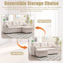 Direct Wicker L-Shape Sofa with Storage & Pull-Out Bed, 3-in-1 Convertible Couch in Beige - Size: 1 Pack - thumbnail 3