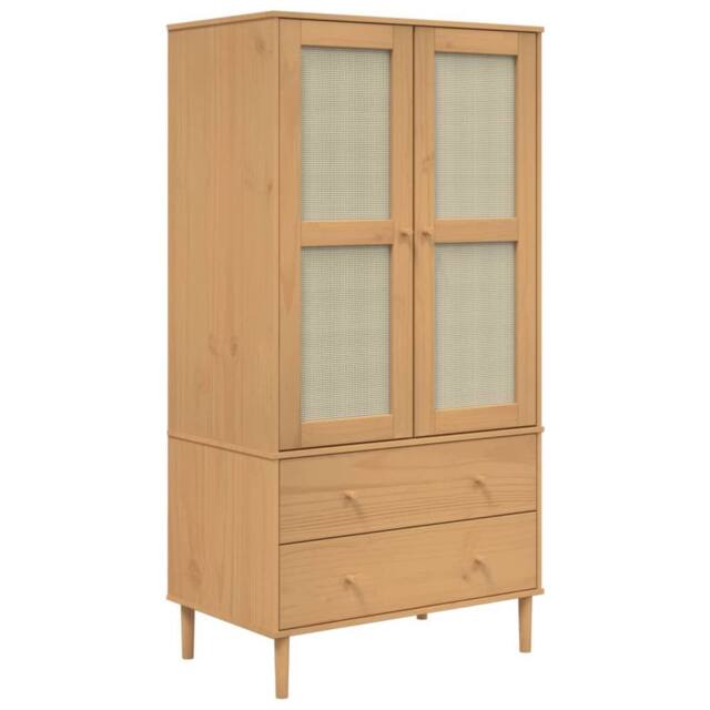 Berkfield Home Wardrobe SENJA Rattan Look Brown 90x55x175 cm Solid Wood Pine - Size: 90 x 55 x 175 cm - image 1