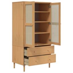 Berkfield Home Wardrobe SENJA Rattan Look Brown 90x55x175 cm Solid Wood Pine - Size: 90 x 55 x 175 cm - thumbnail 6