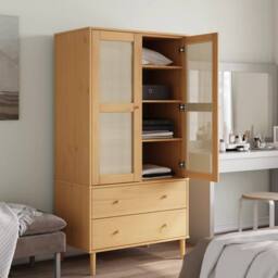Berkfield Home Wardrobe SENJA Rattan Look Brown 90x55x175 cm Solid Wood Pine - Size: 90 x 55 x 175 cm - thumbnail 3
