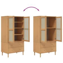 Berkfield Home Wardrobe SENJA Rattan Look Brown 90x55x175 cm Solid Wood Pine - Size: 90 x 55 x 175 cm - thumbnail 9