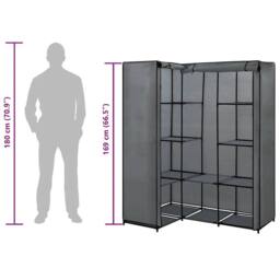 Berkfield Home Durable Corner Wardrobe Grey 130x87x169 cm - Size: 130 x 87 x 169 cm - thumbnail 7