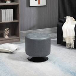 KORVIXA 360° Swivel Foot Stool PU Footstool with Thick Padding in Grey - Size: 100 cm x 100 cm - thumbnail 5