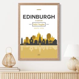 ARTZE Edinburgh Yellow & Black City Skyline Framed Print SIZE: A4 with Oak Frame - thumbnail 2