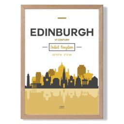 ARTZE Edinburgh Yellow & Black City Skyline Framed Print SIZE: A4 with Oak Frame